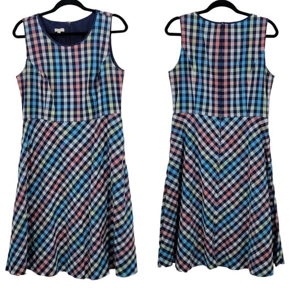 TalbotsRainbow Checkered Pastel Gingham Sleeveless Pinafore Dress 12 Cotton - Picture 1 of 10